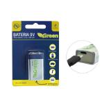 BATERIA 9V 500MAH GREEN RECARREGAVEL 013-0009 CHIP SCE