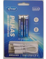 PILHA RECARREGAVEL 600MWH AAA KNUP COM 2 + CABO TIPO C