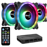 KIT COM 3 COOLERS AEROCOOL DUO 12 PRO ARGB COM CONTROLADORA E CONTROLE