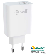 CARREGADOR ADAPTADOR DE PAREDE HOME CHARGE COM 1 SAIDA USB QC e 1 SAIDA USB-C PD 30W IWILL - 1807