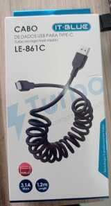 CABO DE DADOS ESPIRAL TIPO C 3.1A 1.2M IT BLUE LE-861C