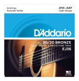 JOGO DE CORDAS PARA VIOLÃO 010 AÇO 12 Cordas BRONZE DADDARIO EJ36