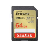 CARTÂO DE MEMORIA SD 64GB SANDISK  CLASSE 10 EXTREME 170 MB/S 4K