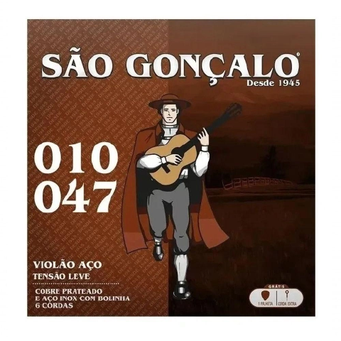 JOGO DE CORDAS VIOLÃO AÇO .010- .047 SÃO GONÇALO COBRE PRATEADO E AÇO INOX